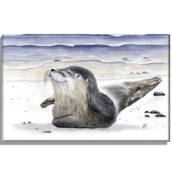 Leinwand 40 x 30 cm Keilrahmen Canvas-Leinen  Aquarell Maritim Kunst Druck Kunstdruck Seehund Robbe Heuler Kegelrobbe Dänemark Nordsee Ostsee